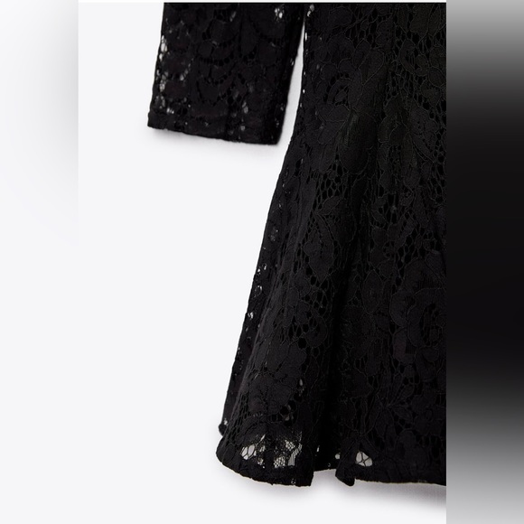 ZARA MINI LACE SHIRT DRESS SIZE L COLOR BLACK (RUNS SMALL) NWT - Picture 10 of 14